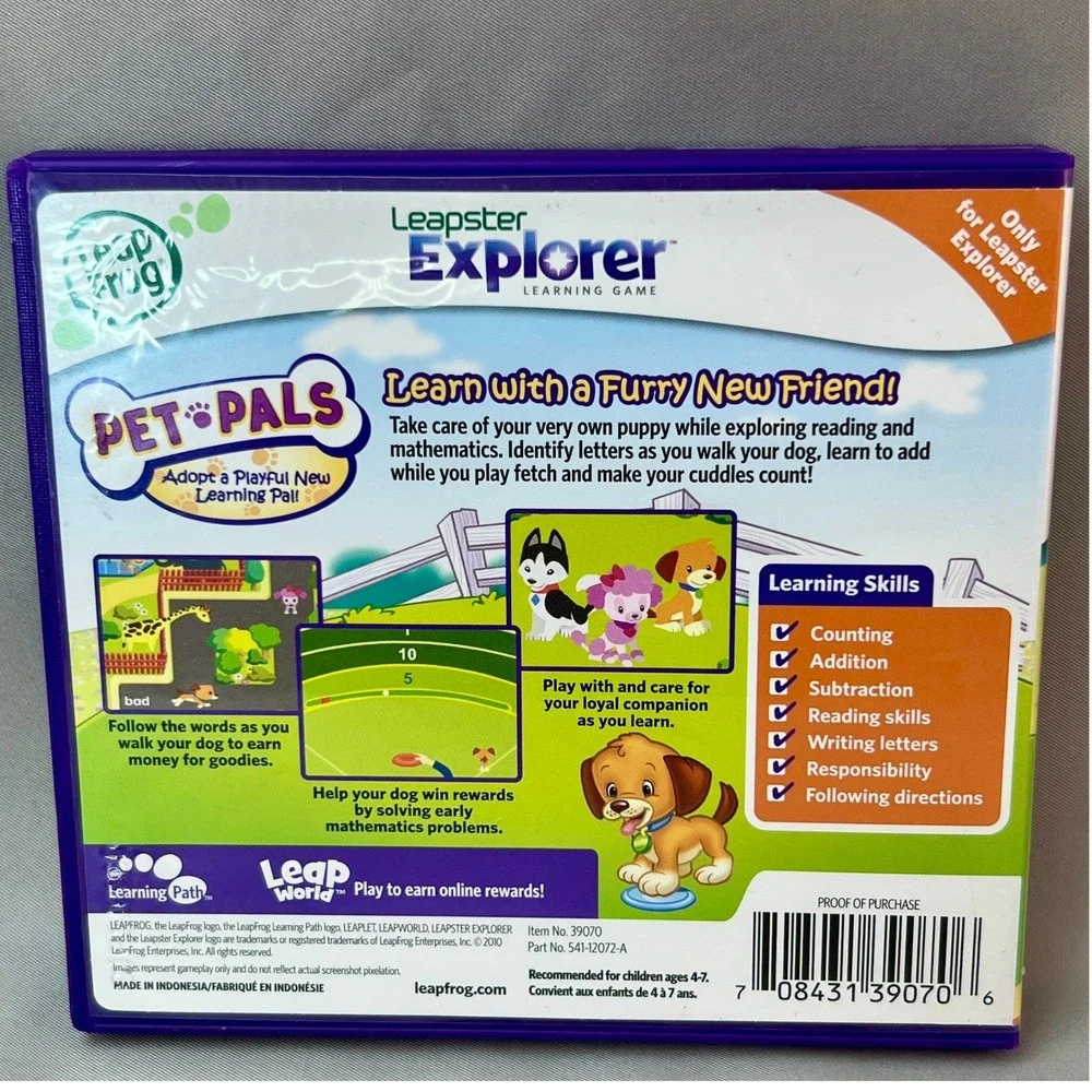 LeapFrog Leapster Explorer Pet Pals Learning Game 39070 Pre-K to 1st Grade Puppy